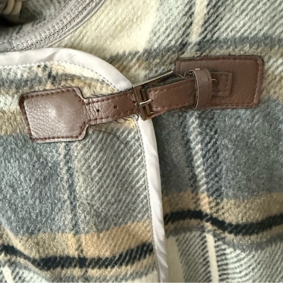 NWOT For Cynthia Plaid Fringe Jacket Coat L 3/4 Sleeve Buckle Snap Button Sz L - Picture 5 of 11